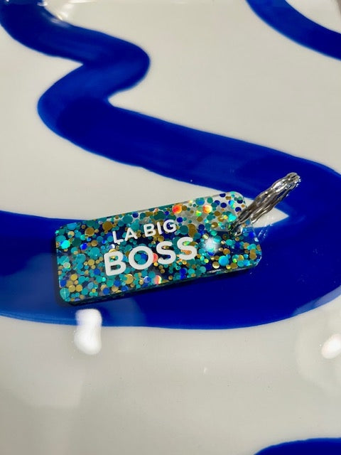 Porte clés à paillettes - La big boss - Bleu/or/vert