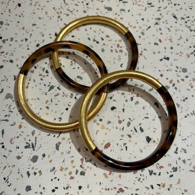 Bracelet en corne - épais - léopard/or