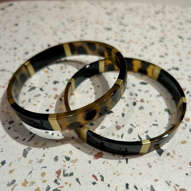Bracelet en corne - plat 1cm - bicolore noir/or
