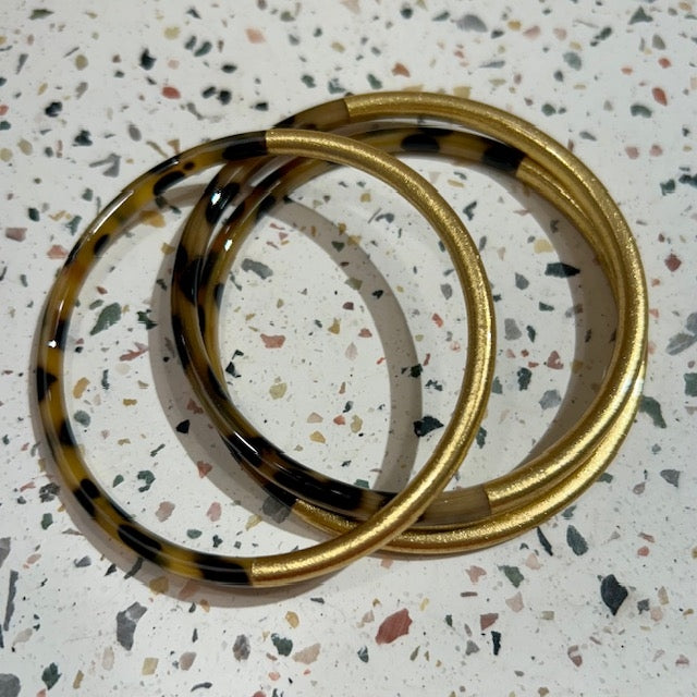 Bracelet en corne - fin - léopard/or
