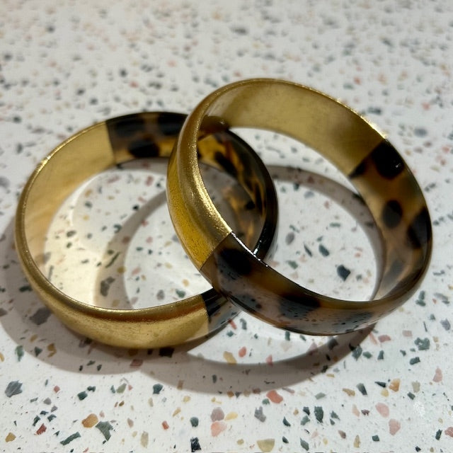 Bracelet en corne - 2cm - léopard/or