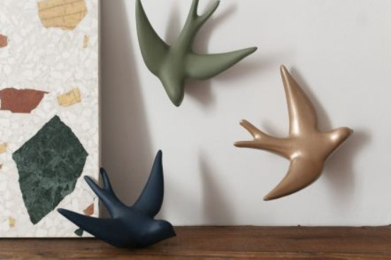 Décoration murale hirondelle - Or blanc