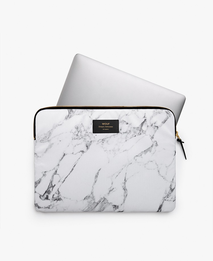 Pochette ordinateur 15 pouces - White marble
