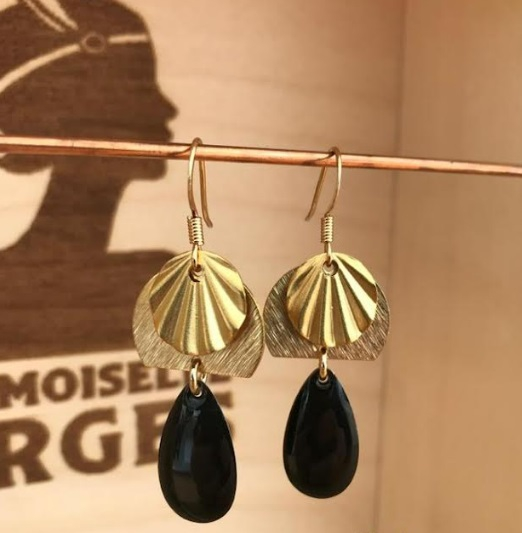 Boucles d'oreilles laiton doré - Sister - Noir