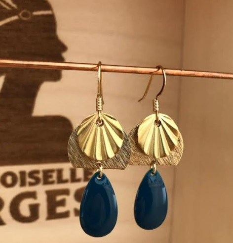 Boucles d'oreilles laiton doré - Sister - Pétrole