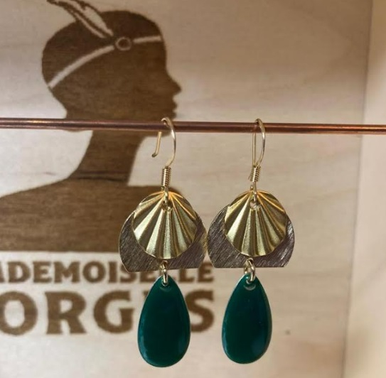 Boucles d'oreilles laiton doré - Sister - Vert
