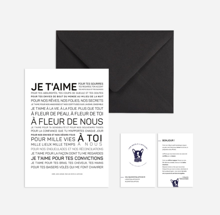 Carte postale avec enveloppe - Je t'aime
