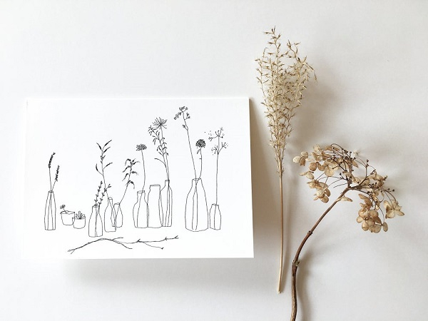 Carte Postale Double - vase de brindilles