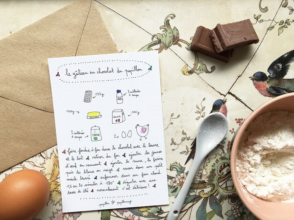 Carte Postale Double - gateau au chocolat du papillon