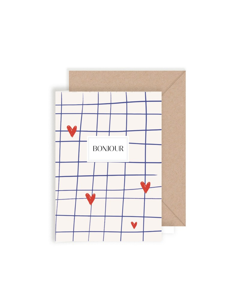 Carte double avec enveloppe - Bonjour coeur