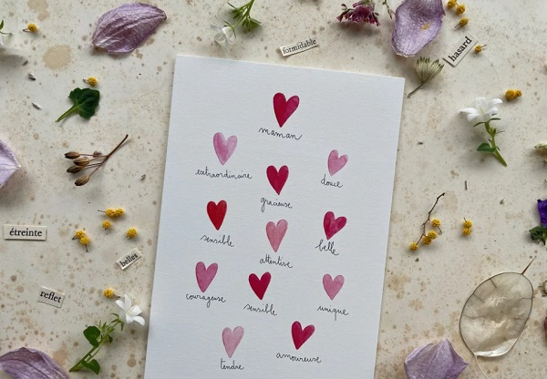 Carte Postale Double - Maman (coeurs)