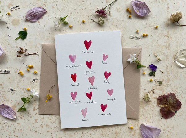 Carte Postale Double - Maman (coeurs)