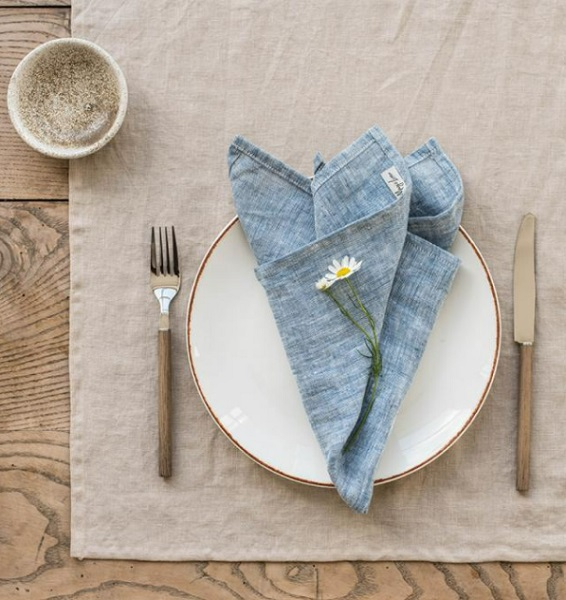 Serviettes de table - blue melange linen