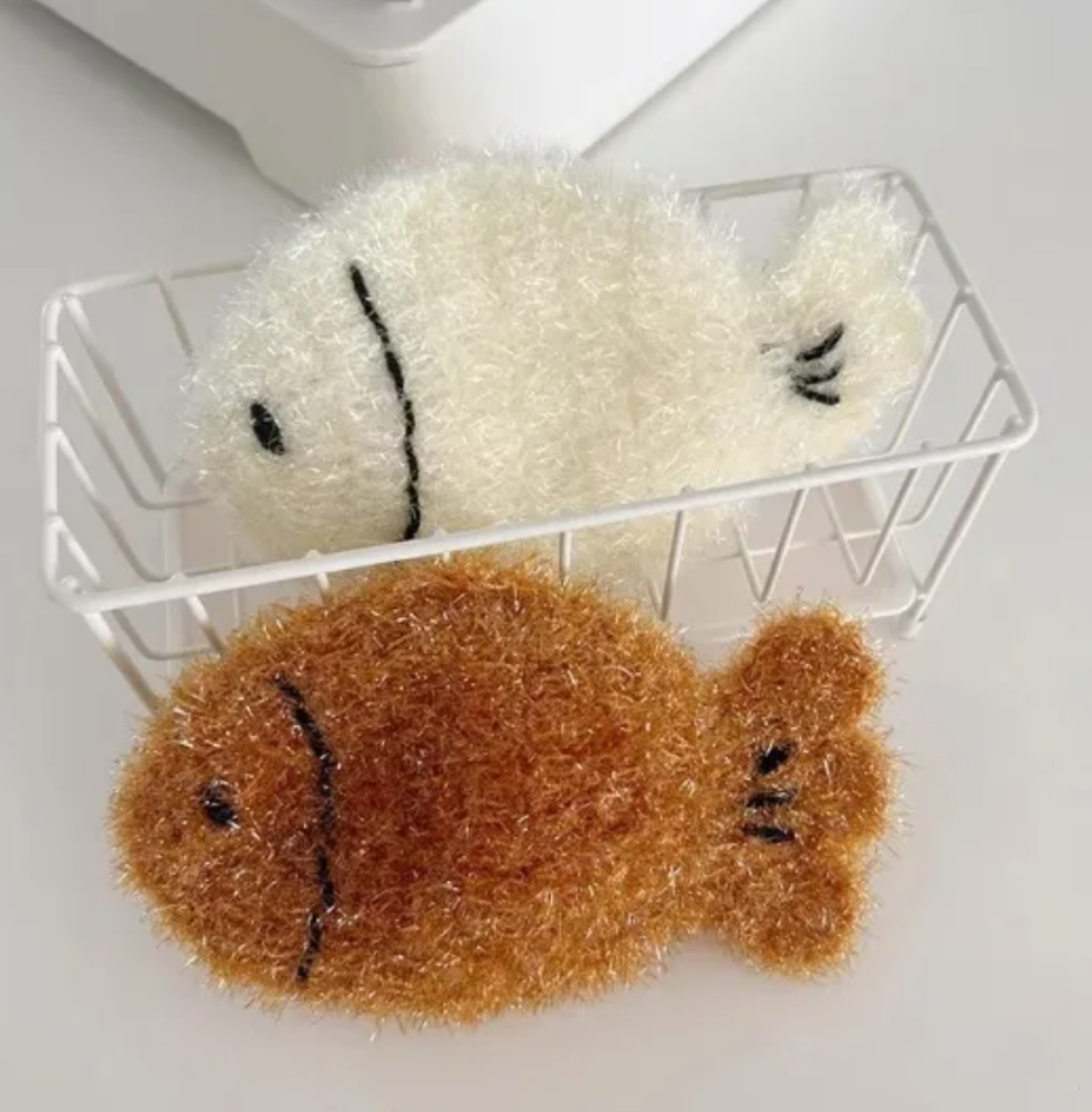 Éponge de vaisselle tricotée - Taiyaki blanc