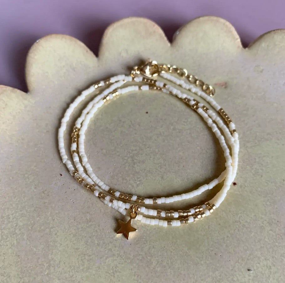 Bracelet triple/collier Axelle - Ecru