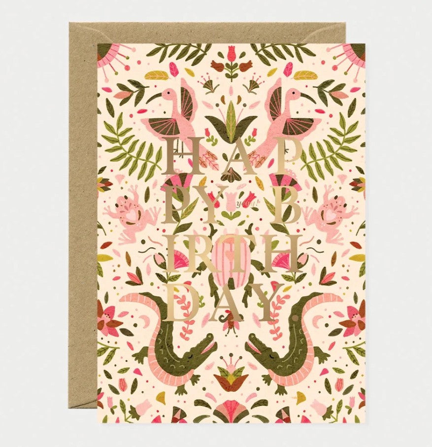 Carte A6 avec enveloppe - Happy Birthday Pink Croco