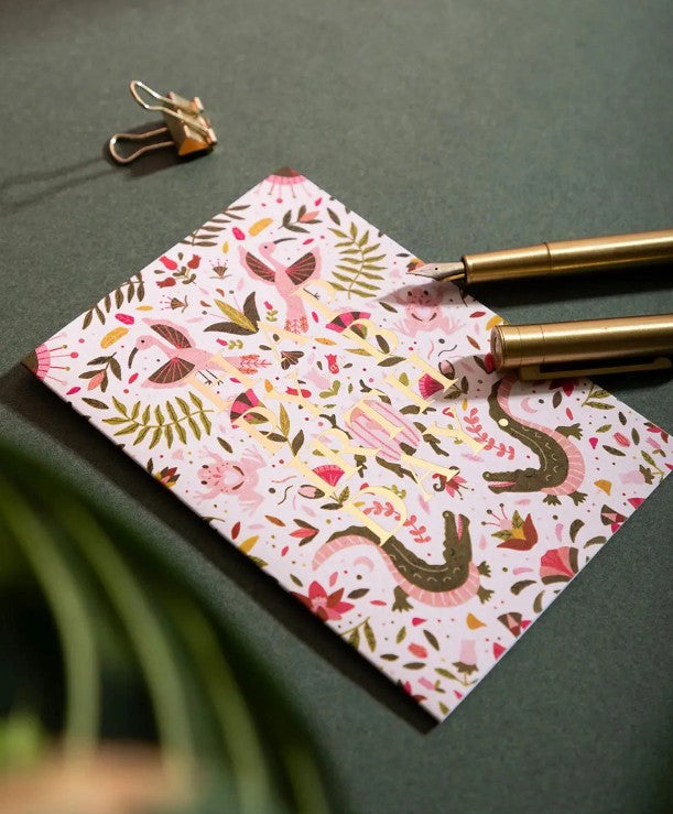 Carte A6 avec enveloppe - Happy Birthday Pink Croco