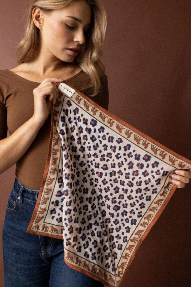 Small Foulard Dupitta - Léopard - Rust