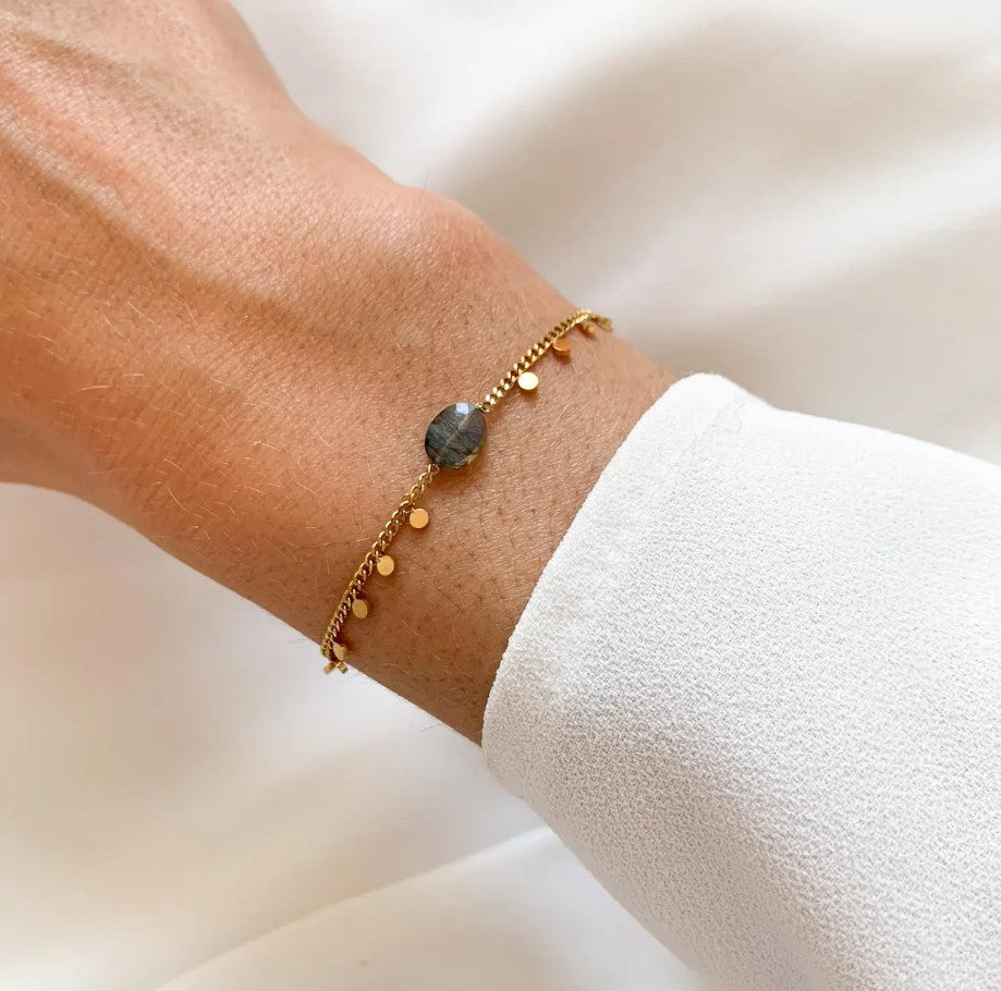 Bracelet acier inoxydable chaine fine ronds - Labradorite