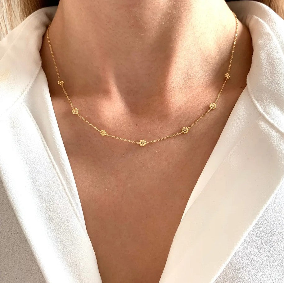 Collier en acier inoxydable - Fleurs