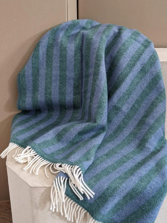 Wool blanket - Stripes - Greenstone, denim