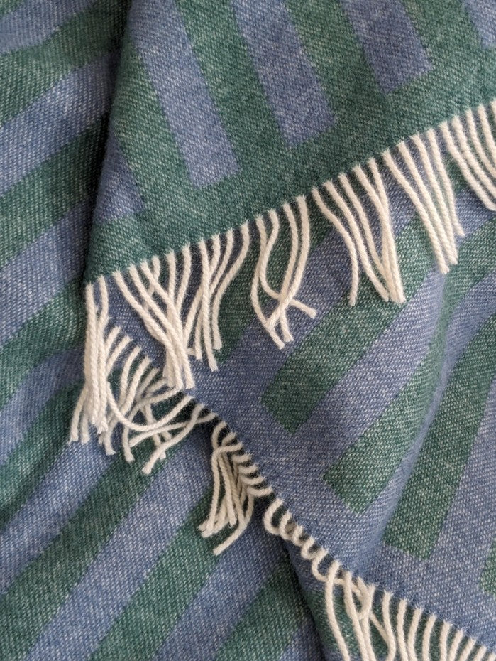 Wool blanket - Stripes - Greenstone, denim