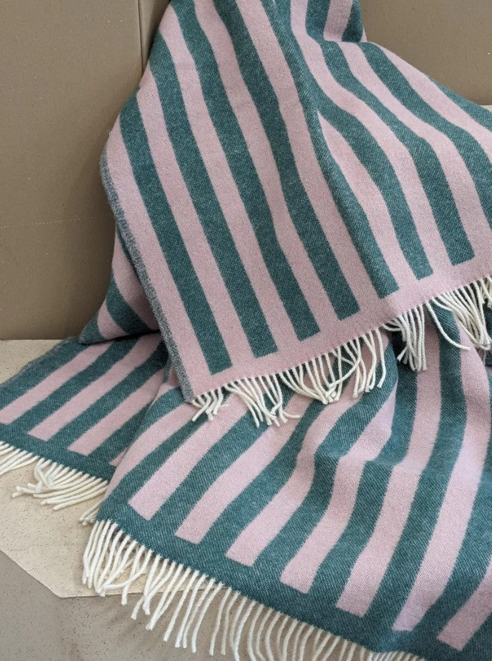 Wool blanket - Stripes - Greenstone, rose