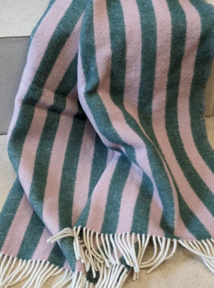 Wool blanket - Stripes - Greenstone, rose