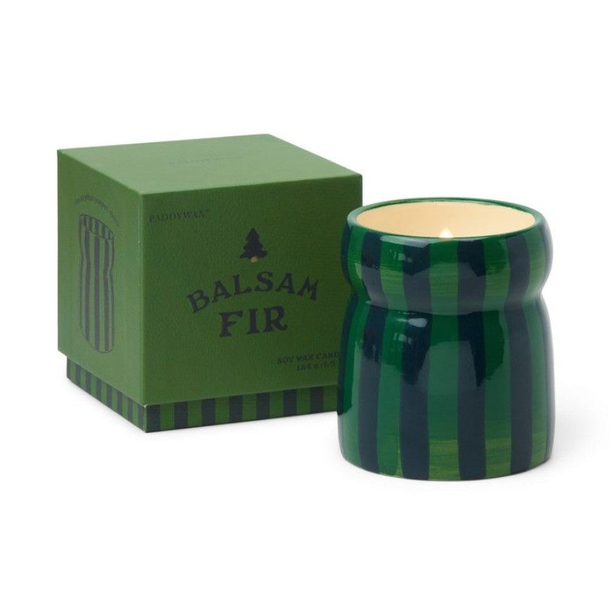 Bougie en céramique - Cabana Green/Navy Striped - Balsam Fir