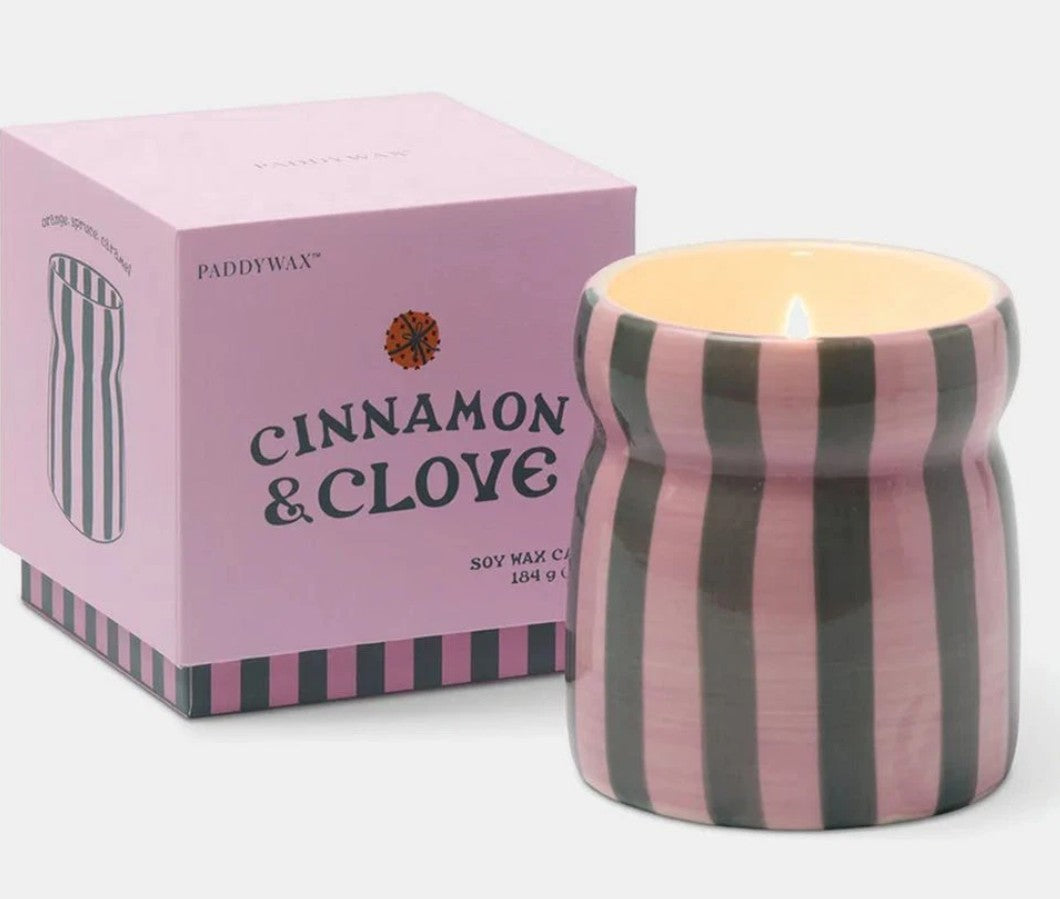 Bougie en céramique - Cabana Christmas - Pink/Green Striped - Cinnamon & Clove