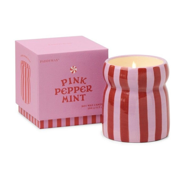 Bougie en céramique - Cabana Red/Pink Striped - Pink Peppermint