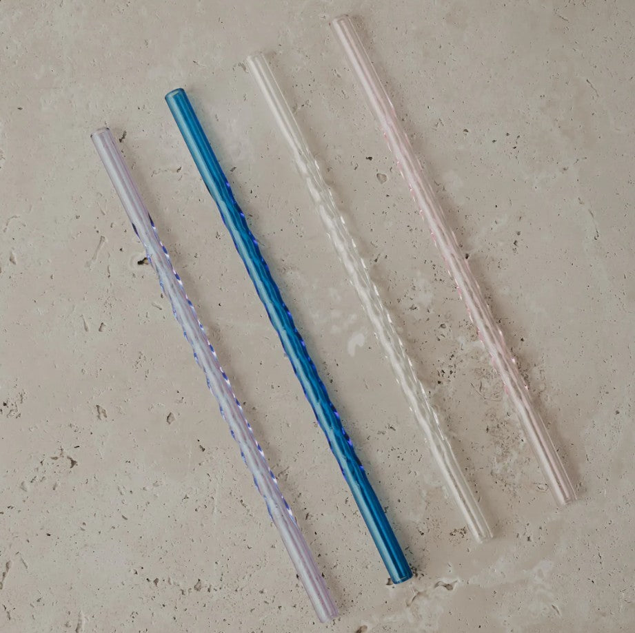 Set de 4 pailles en verre - Twisted - rose