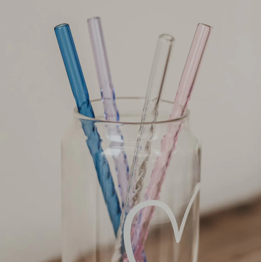 Set de 4 pailles en verre - Twisted - rose