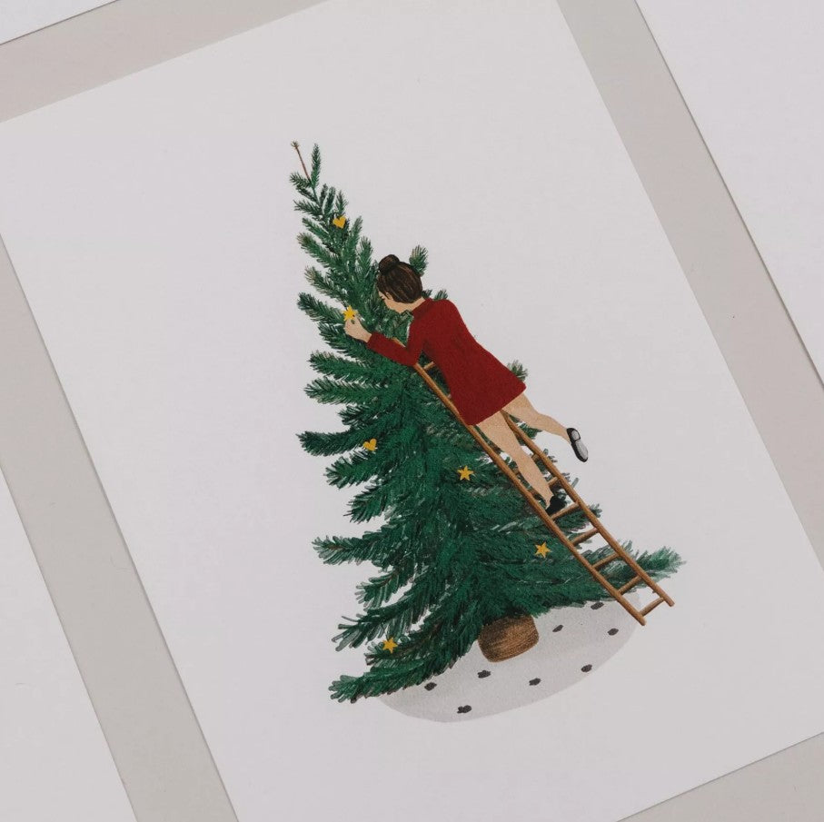 Carte postale - Fille sapin de noel