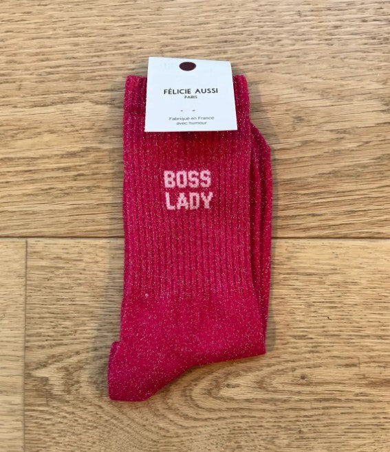 Chaussettes - Boss Lady - paillettes rose fluo - 36/40