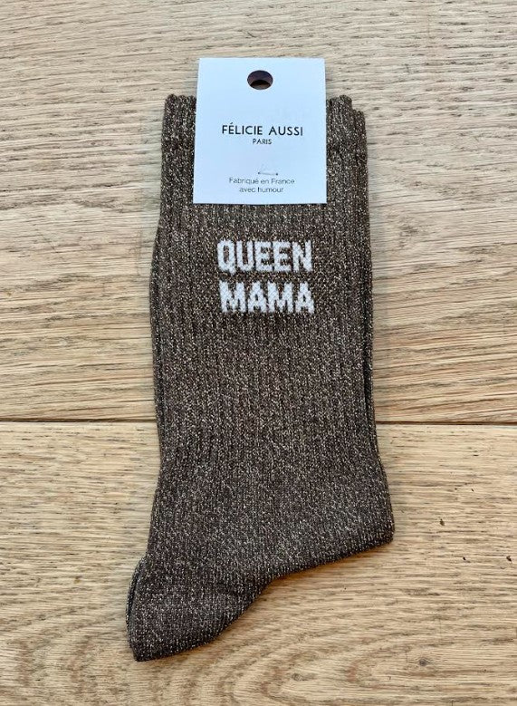 Chaussettes - Queen Mama - paillettes marron - 36/40