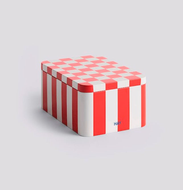 Boite métallique reclangulaire - Tin Container - rouge et blanc