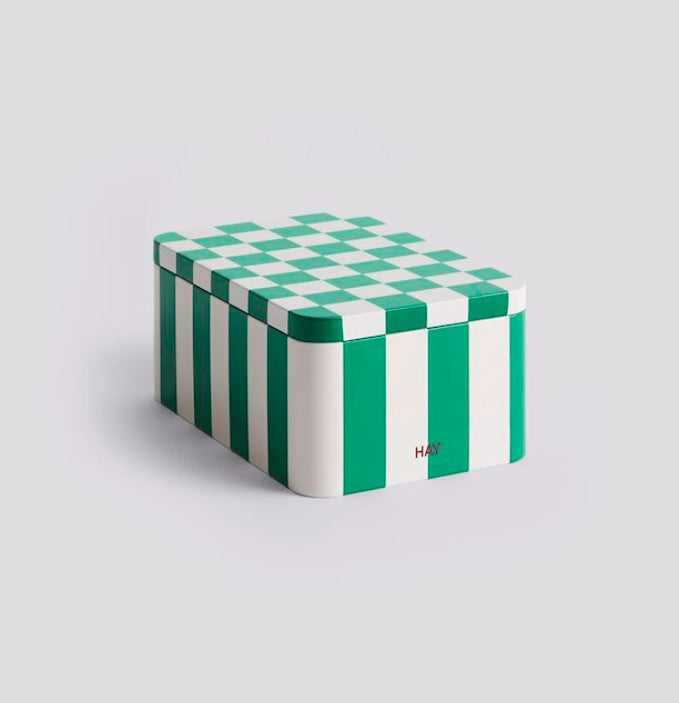 Boite métallique reclangulaire - Tin Container - vert et blanc