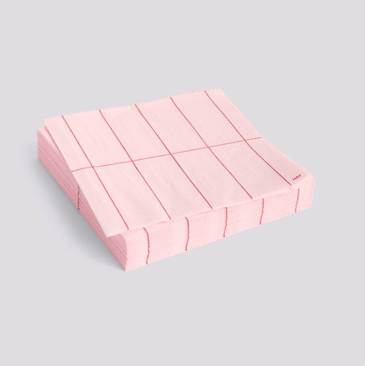 Serviettes en papier - PATTERN - lunch - Light pink and red grid