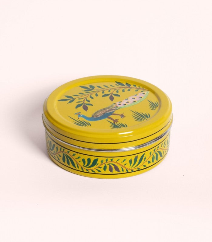 Boîte ronde en inox - Paon