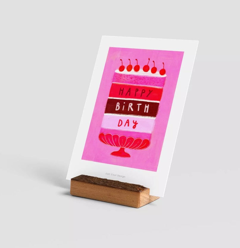 Carte postale avec enveloppe - gateau anniversaire cerises
