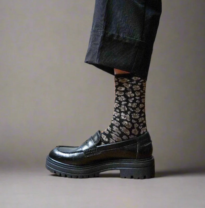 Chaussettes glitter - Leopard noir