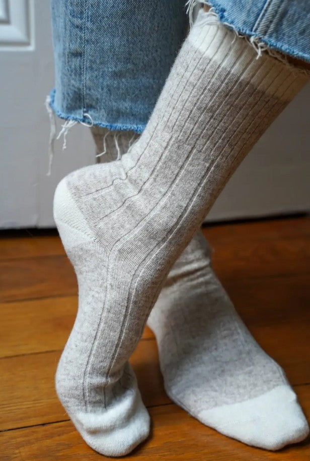 Chaussettes à bandes en laine mérinos - Sand