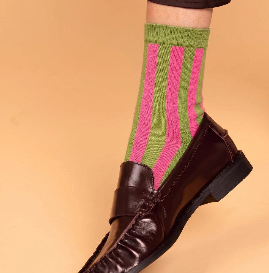 Chaussettes en bambou Retro Bellagio - Olive et Fuchsia