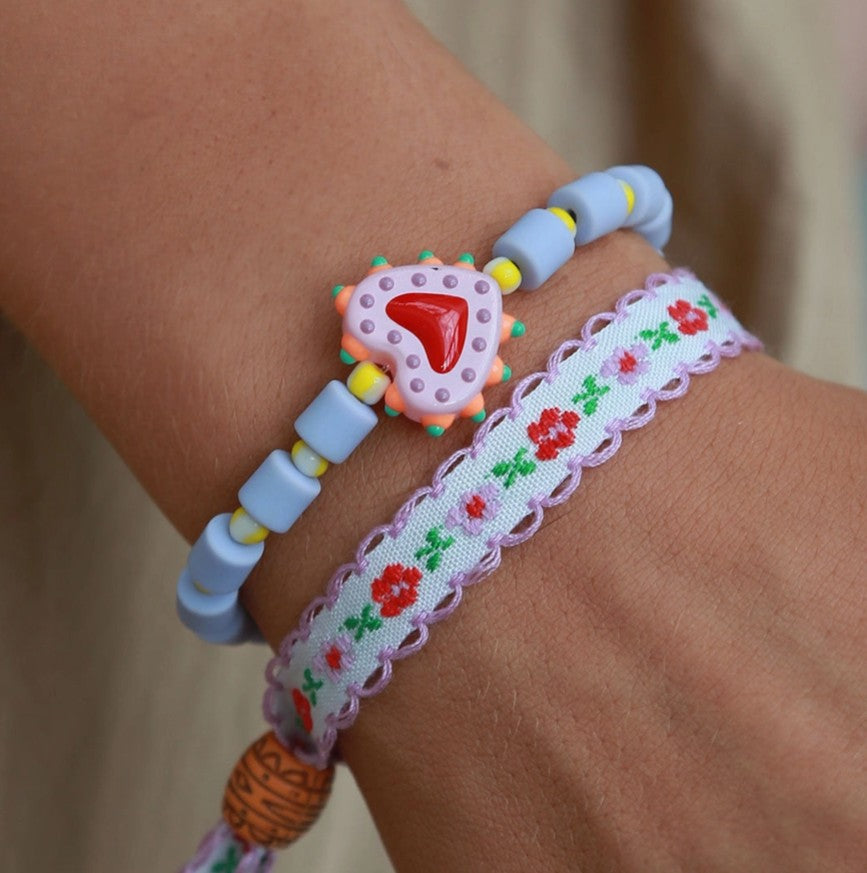 Bracelet ruban - fleur de coton - lilas