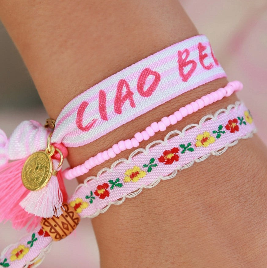 Bracelet ruban - fleur de coton - rose