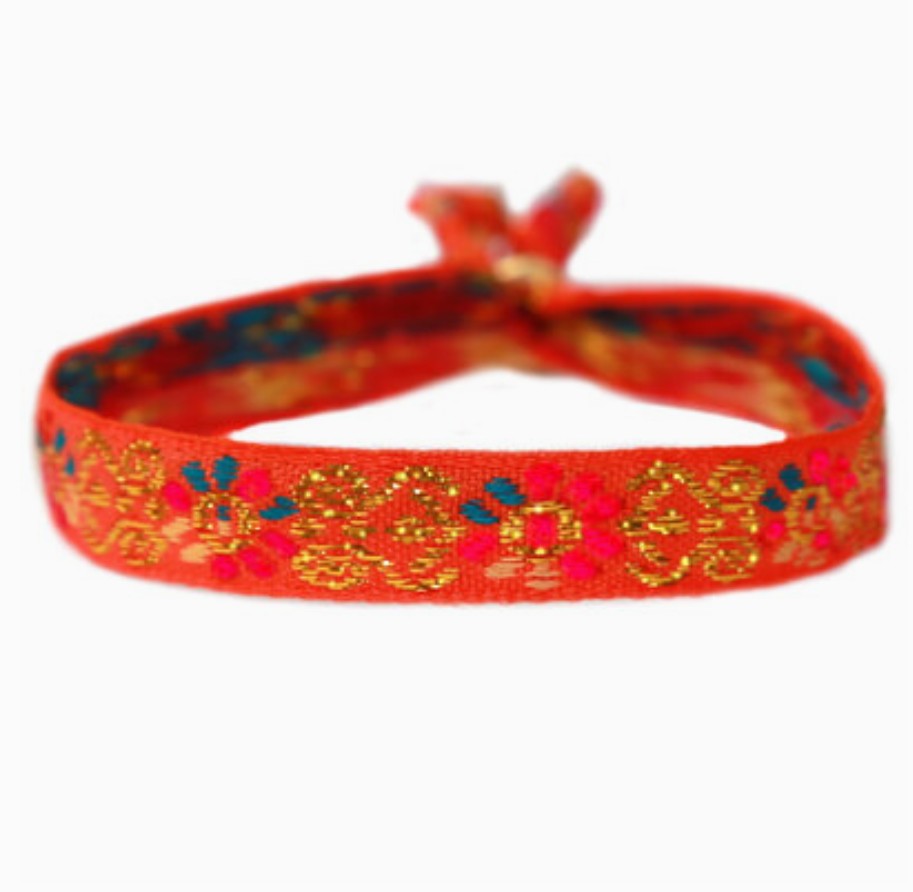 Bracelet ruban - fleur - orange