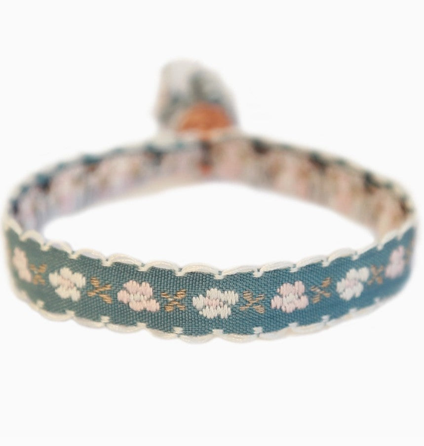 Bracelet ruban - fleur - gris/bleu