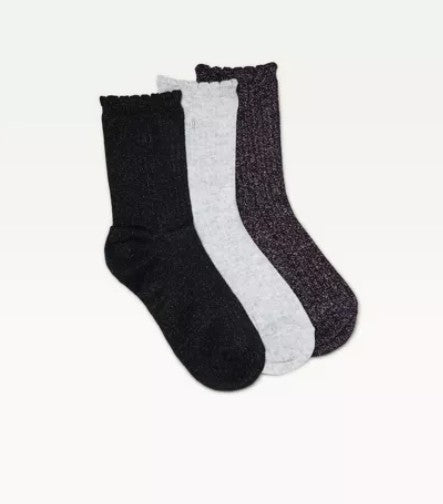 Pack de 3 chaussettes - Cotelé froufrou noir violet argenté