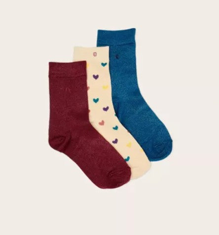 Pack de 3 chaussettes - Petit coeur multicouleur et paillettes bordeaux bleu